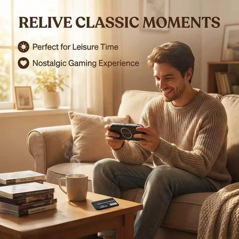 Man playing PSP with 32GB Pro Duo Memory Stick Mark 2 For PSP 1000 2000 3000 And Digital Cameras High Speed Storage Card visible on table