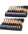 Solid 20 Piece Hex Bit Set With Magnetic Alloy Steel Screwdriver Bits For Furniture Assembly And Auto Repair Includes Metric Imperial Sizes In 1/4 Inch Shank Kit Perfect For Any Tough Job. Metric and imperial hex bit set with holder.
