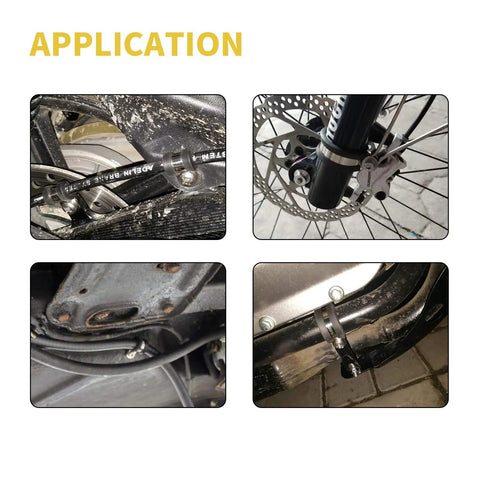 60 Piece Wire Clamps Kit With Seven Sizes Stainless Steel 304 Rubber Cushioned Clamps for wiring and hoses in use on motorcycle.