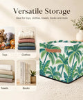 13 Inch Foldable Cube Storage Bins With Reinforced Handles Heavy Duty Waterproof Fabric Closet Organizer with tropical leaf design.