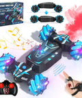 Gesture Hand Controlled RC Stunt Car With Spray Lights And Music 4WD Off Road with remote and gesture control accessories shown
