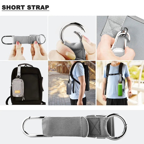 Gray Grab And Go Travel Strap With D Ring Hooks And Buckle for Hands Free Convenience on Suitcases and Bags