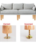 Six Inch Straight Wood Furniture Legs Set Of Eight For Sofa Couch Table Cabinet Chair Dresser Bed Or Ottoman Replacement Legs Durable Rubber Wood With Varnish Finish And Easy Install showing correct and incorrect installation on a sofa