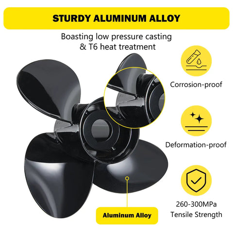 13 Inch Diameter, 17 Inch Pitch Aluminum Boat Propeller With 15 Spline Right Hand Rotation For Mercury Outboards