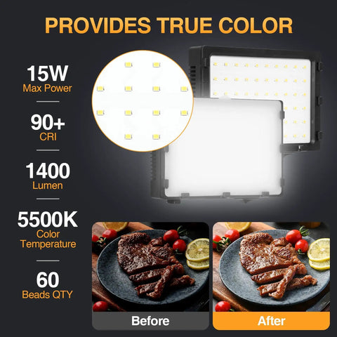 60 LED Portable Photo Lighting Kit With Adjustable Tripod Stand For Tabletop Photography And Video Shoots, 1400 Lumens 5500K