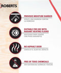 Pro Grade Moisture Barrier Underlayment For Solid And Engineered Wood Floors And LVP, 6 Mil, features icons for moisture barrier, radiant heat, no odor, non-toxic.