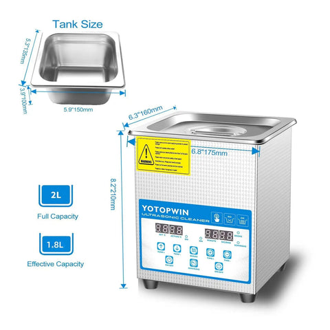 Ultrasonic Jewelry Cleaner With Digital Timer And Heater 40 KHz 2L Capacity Workhorse Cleaning Machine dimensions display