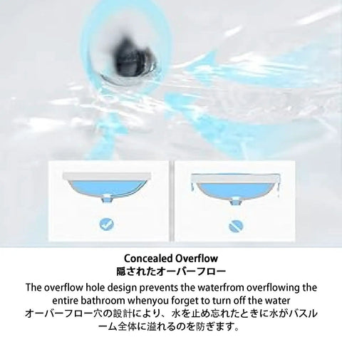 Concealed overflow feature of USZWBY Bathroom Vessel Sink Elegant Modern Wash Basin Above Counter Sink for safety.