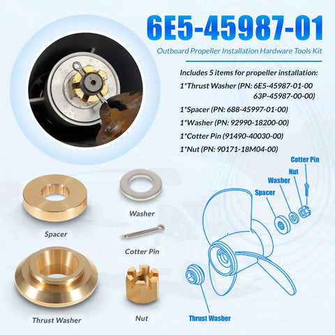 Outboard Propeller Installation Hardware Kit For Yamaha Outboard Engines 150HP To 300HP Replaces OEM 6E5-45987-01 diagram and parts