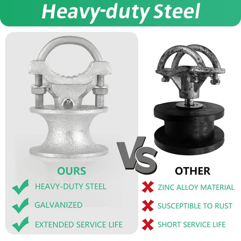 Comparison of Mini Cantilever Gate Rollers Kit with galvanized steel vs. zinc alloy for chain link fences.