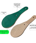 Premium Thick Vegetable Tanned Leather Keychain Blanks showing green and natural teardrop shapes with skived necks for easy crafting.