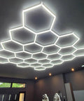 Hexagon Led Garage Light for Garage and Workshop Beaming 6500K Daylight with 23 Grid Design White Border High Lumen Shop Lights
