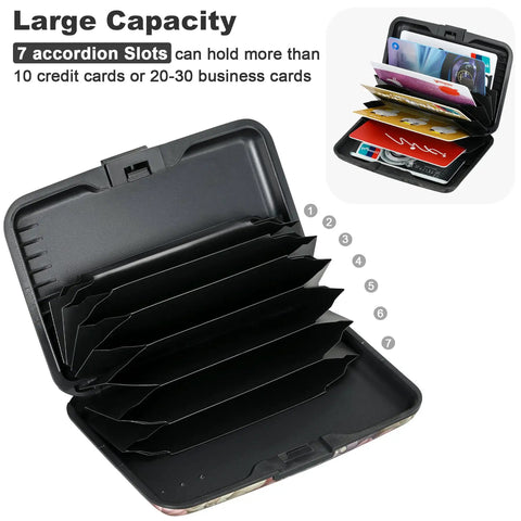 Ultra Slim RFID Blocking Aluminum Card Wallet For Men And Women, Metal Card Holder With Clasp Closure showing multiple accordion slots