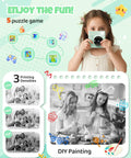Kids Instant Print Camera With 1080P HD Video, Green Toy For Snaps And Printing, Portable Digital Camera For Playtime, Frames, Music, Games, Flashlight, Black And White Print Mode, Kid Friendly And Sturdy Design, girl holding camera
