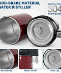 No Fuss Go To Water Distiller For Countertop Home Use With Heavy Duty Stainless Steel Build And Automatic Shutoff shown from top view highlighting barrel and water outlet.