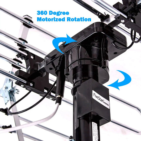 Close view of motorized 360-degree rotation mechanism on Outdoor Amplified HDTV Antenna Up To 200 Mile Range With 360 Degree Rotation