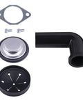 Elite Three Quarter Horsepower Garbage Disposal With Continuous Feed parts including flange, elbow pipe, and mounting hardware