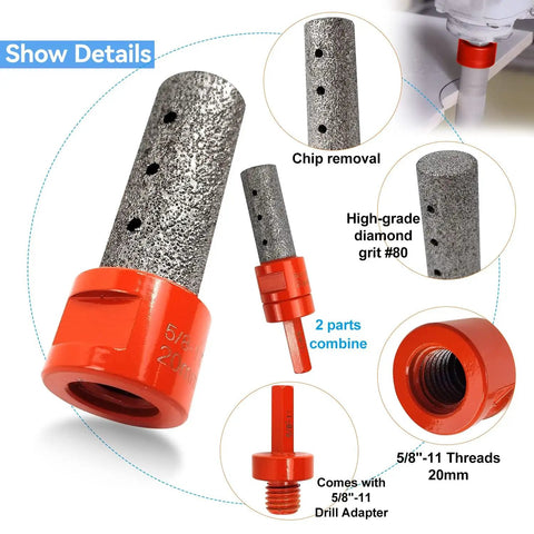 Details of Pro Grade Diamond Chamfering And Countersink Drill Bit Set For Glass And Ceramic Tiles, 3 Piece Kit with adapter