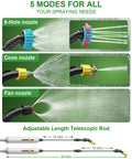 Battery Powered Garden Sprayer 2 Gallon Electric Pump Sprayer With 3 Mist Nozzles showing spray modes and telescopic rod