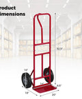 Heavy Duty Metal Hand Truck With 600 Pound Capacity And Ergonomic P Handle, dimensions 52.5 x 18 x 20 inches in steel frame.