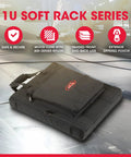 1U Soft Rack Case On The Go For Wireless Gear With Steel Rails And Heavy Duty Zippers, Outer Pocket And Shoulder Straps