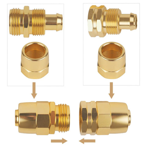 Two Pack 5/8 Inch Garden Hose Repair Kit With Aluminum Alloy Connectors showing male and female end menders