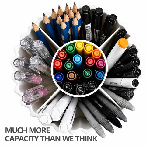 Rotating Desk Pen Organizer With Five Slots Spinning Pencil Cup For Office Home School And Craft Room White Finish 360 Degree Base