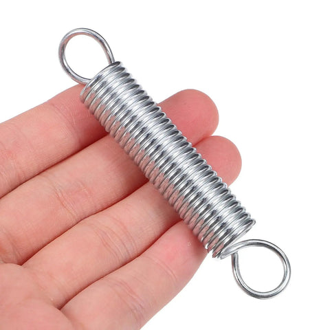 Healeved 20pcs Stainless Steel Extension Springs Small Spring Kit With Hooks For Electric Vehicle Parking Stands Ladder Feet Support Bracket Repair DIY Easy Install silver spring shown in hand