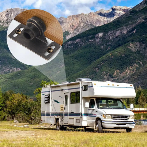 Bulldog Style Cabinet Door Latch With Antique Brown Finish, Right Angle Mount, RV and Home Use, shown in an RV setting