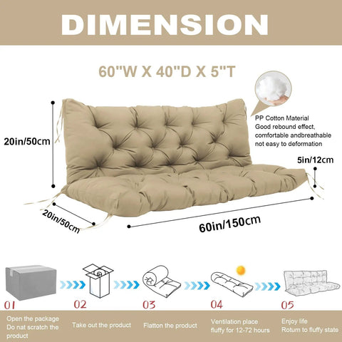 Replacement Cushions For Outdoor Furniture 60x40 Inch Waterproof Porch Bench Cushions For 2 To 3 Seaters With Ties And Backrest