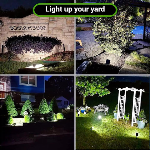 Outdoor Solar Spotlight Lights Two Pack IP65 Waterproof 32 LED Cold White Three Lighting Modes illuminating garden at night