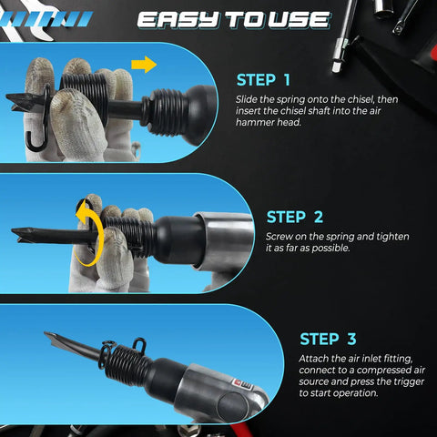 Assembly instructions for 150mm Air Hammer Kit With Four Chisels Pneumatic Chisel Set 4500 BPM Power Heavy Duty Aluminum Body