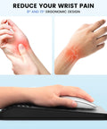 Ergonomic Mouse Pad With Wrist Rest And Memory Foam For Pain Relief, showcasing hand resting on black pad with 8, 15 degree slopes.