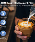 AquaClean water filter for coffee machines; blue icons highlight purified water and enhanced coffee taste