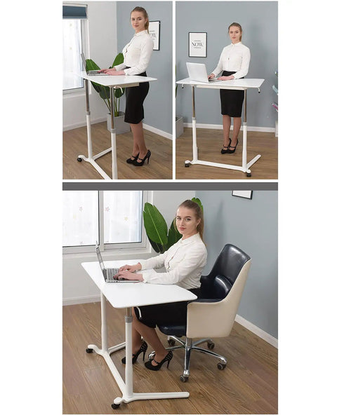 No Sweat Height Adjustable Laptop Desk with Smooth Glide Casters, Chic Minimalist Overbed Table shown in home office setup.