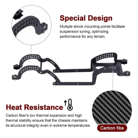 Beefy Carbon Fiber Chassis Kit For 1/18 TRX4M Bronco Defender Crawler with ECS Securing Straps and shock mount points