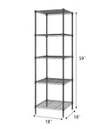 Heavy Duty 5 Tier Wire Shelving Unit 18 By 18 By 59 Inches Sturdy Metal Storage Rack shown with dimensions for kitchen, laundry, or office use.