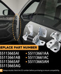 Top Shelf Front Door Hinge Set Driver Side Crushes Squeak Straight Up Tight Seal Fits Jeep Grand Cherokee showing part numbers on a car door.