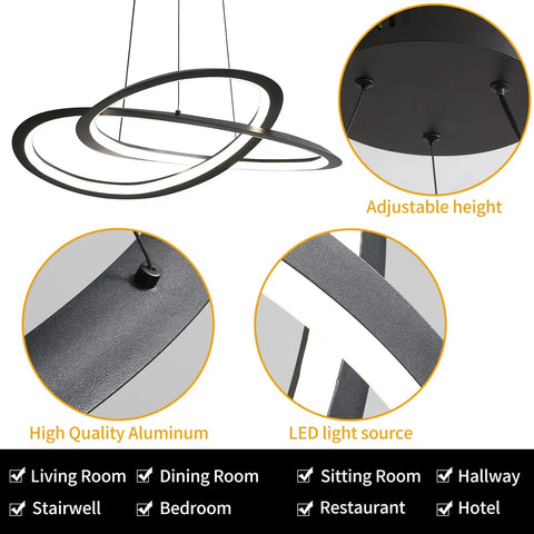 Modern Trefoil Ceiling Chandelier For Dining Room And Living Room, Adjustable Height And Color Temperature, Matte Black Detail