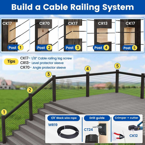 50 Pack One Eighth Inch Black Cable Railing Hardware Kit Heavy Duty With Left And Right Handed Swage Lag Screws For Wood Posts 316 Stainless Steel Deck Cable Railing System 25 Pairs CK17