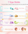 No Sweat Bath Bomb Press Machine With Seven Round Molds For Effortless Diy Soaps And Luxury Spa Fizzies with various mold shapes.