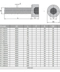 Heavy Duty M24 X 150mm Hex Socket Head Cap Screws 2 Pack 12.9 Grade Carbon Steel Hex Bolts dimensions and specifications chart.