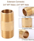Two Pack Brass Pipe Fittings Three Quarters Inch NPT Male To Three Quarters Inch NPT Male Long Nipples Hose Adapter for plumbing
