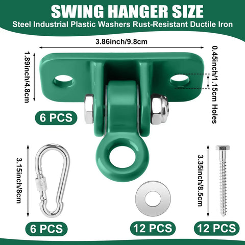 Heavy Duty A Frame Swing Set Bracket Kit With 2 Brackets 6 Swing Hangers Mounting Parts For 4x4 Posts And 4x6 Beams Green Steel Swing Set Hardware For Outdoor Backyard Playground