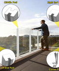 Modern Glass Railing Kit With Slick Stainless Steel Posts For Indoor Outdoor Stairs Decks 150cm showing posts details and outdoor patio view.