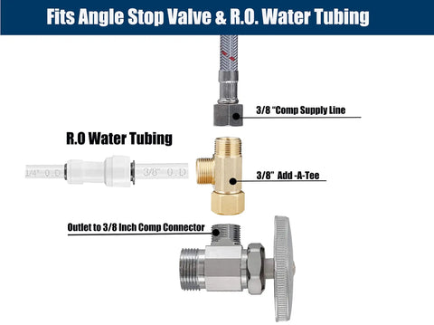 Three Eighths Inch Compression Tee Fittings Water Line Splitter With Angle Stop Add A Tee Brass 3 Way Valve Lead Free DIY Friendly Plumbing Connector For Potable And Non Potable Water