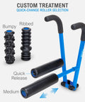 Roller Therapy Kit With Lever Action Pressure Control And Quick Change Rollers For Deep Muscle Relief showing 4 roller types