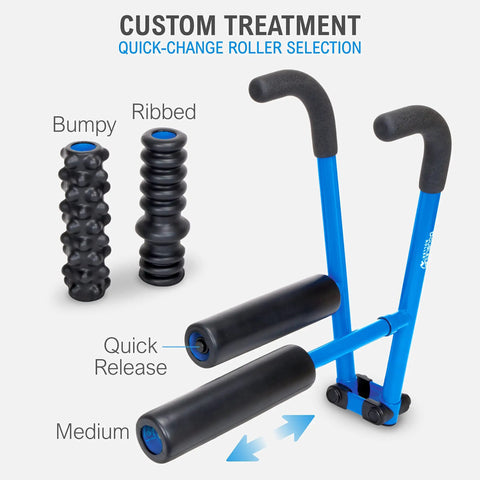 Roller Therapy Kit With Lever Action Pressure Control And Quick Change Rollers For Deep Muscle Relief showing 4 roller types