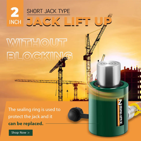 Newhai 20-ton hydraulic bottle jack with green body, silver lifting ram, and black pump handle