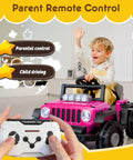 Child on 2 In 1 Ride On Truck And Go Kart For Kids, 12V Battery Powered Ride On Car With Remote Control, pink color, indoors